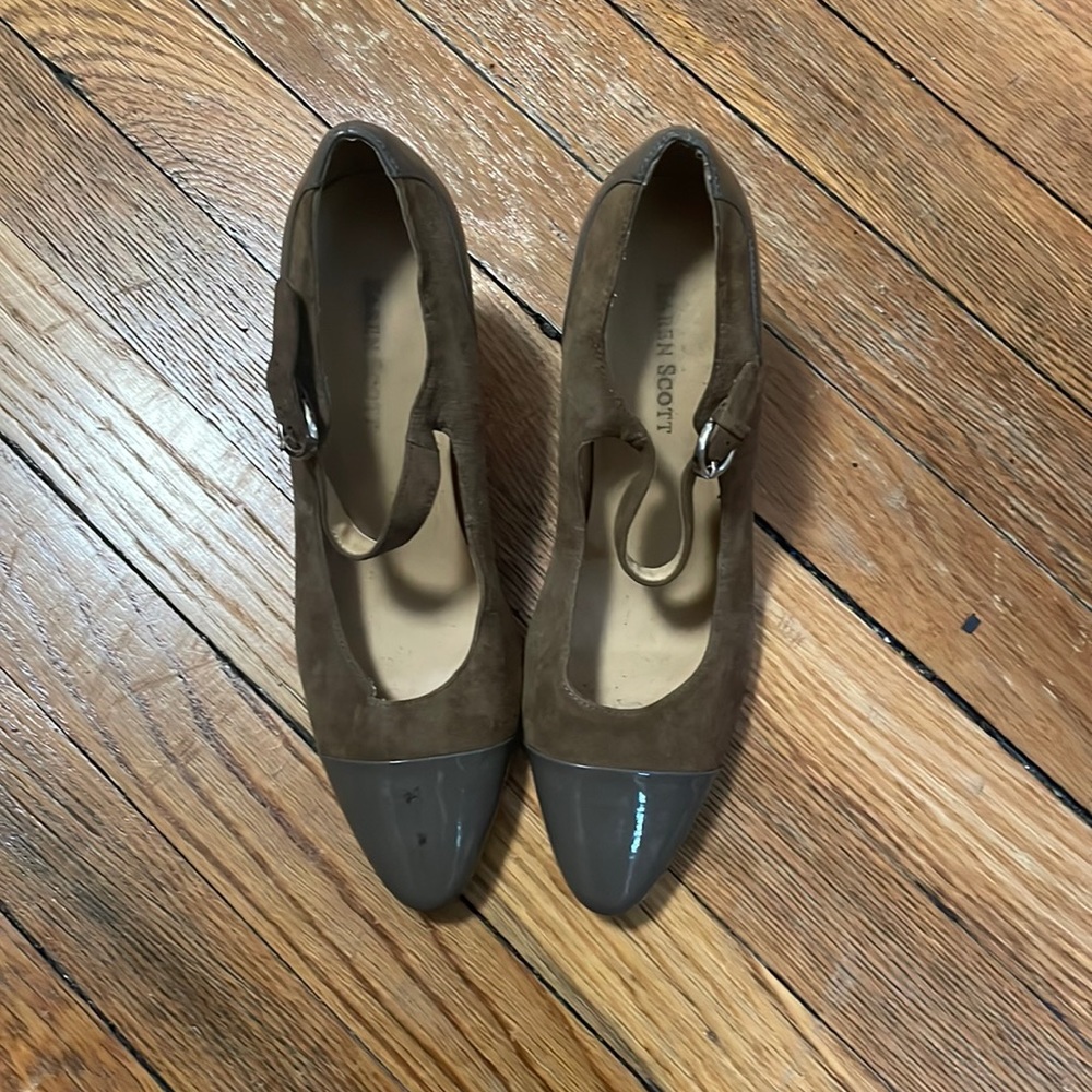 Brown and grey heels